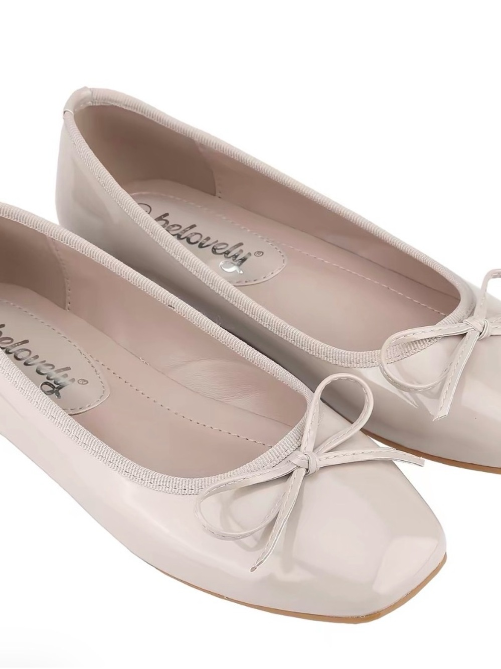Women's nude Patent Ballet Flats with Bow